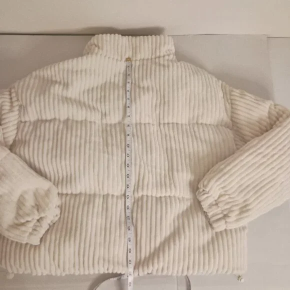 Sun Day Club Cottagecore Cream Corduroy Crop Puffer Jacket Women’s M EUC - Picture 13 of 16
